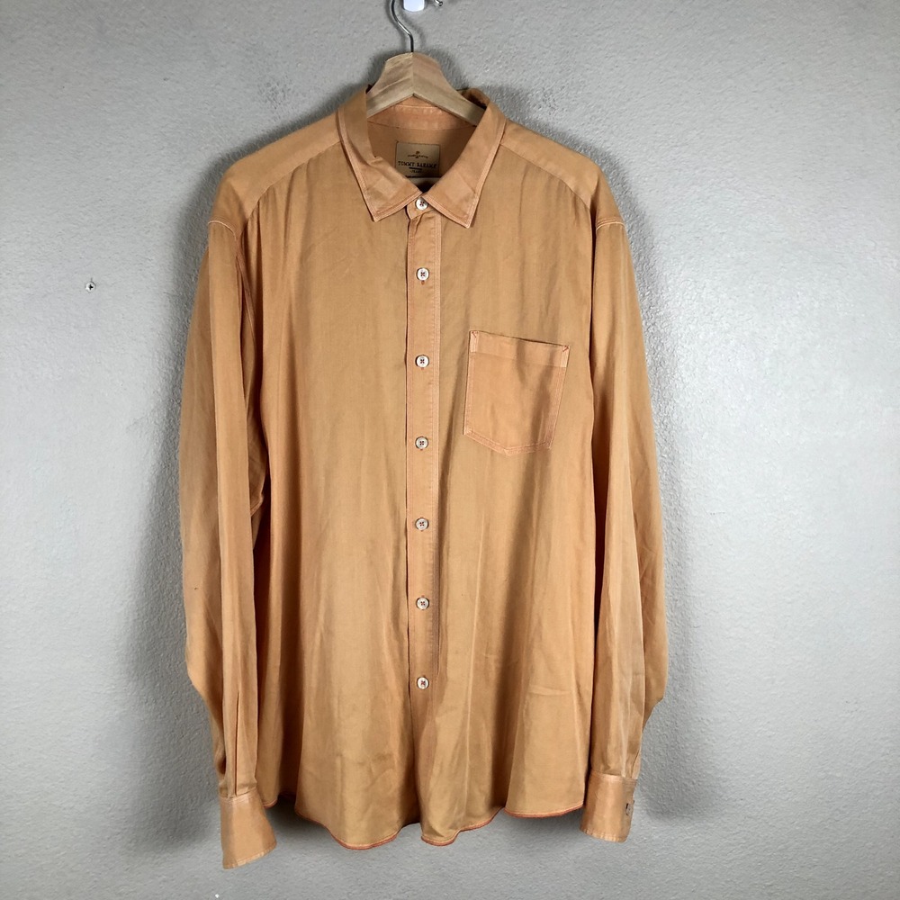 Tommy Bahama Shirt Men X Large Orange Long Sleeve Basic Staple Coastal Preppy